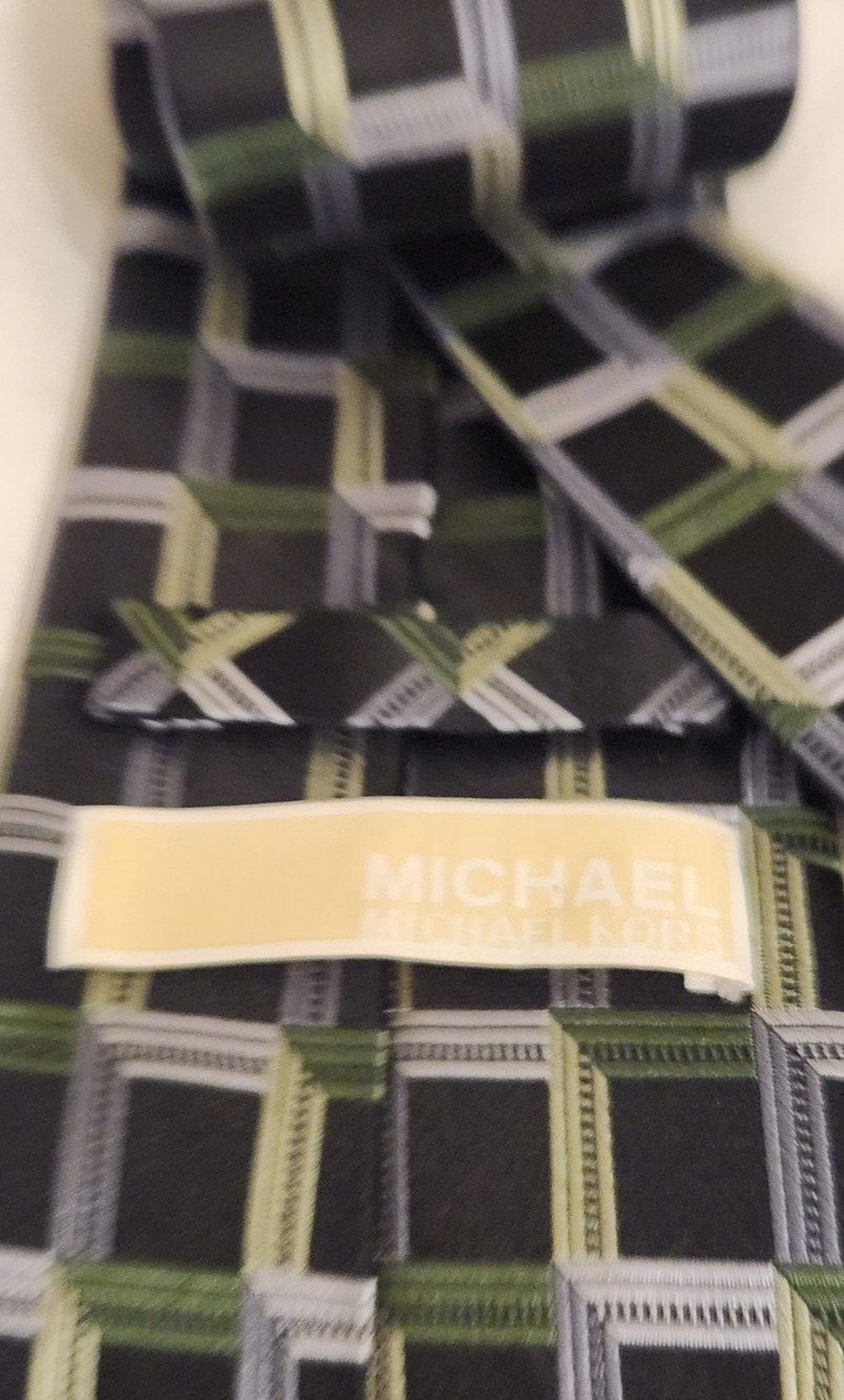 Vintage Michael Kors Men's Tie 100% Silk Green /Blue/Black Checks